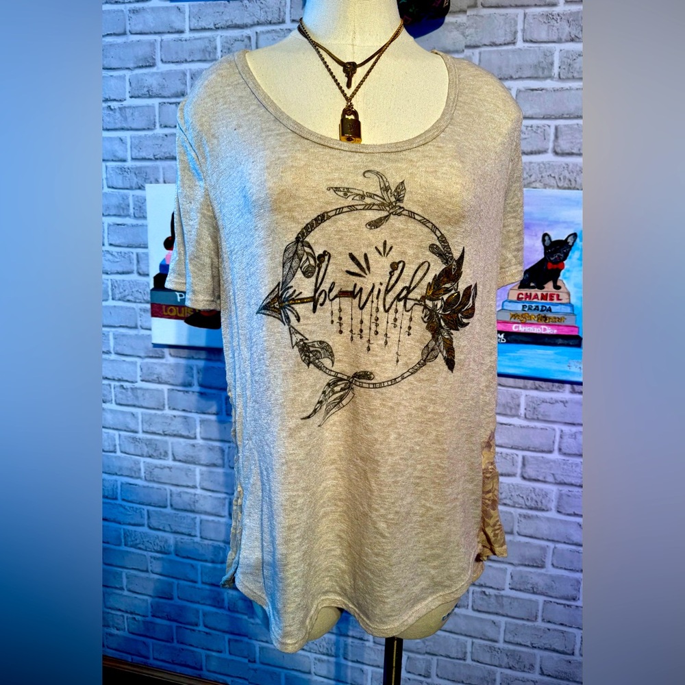 2 for $10 VOCAL oatmeal TUNIC TEE LACE BACK